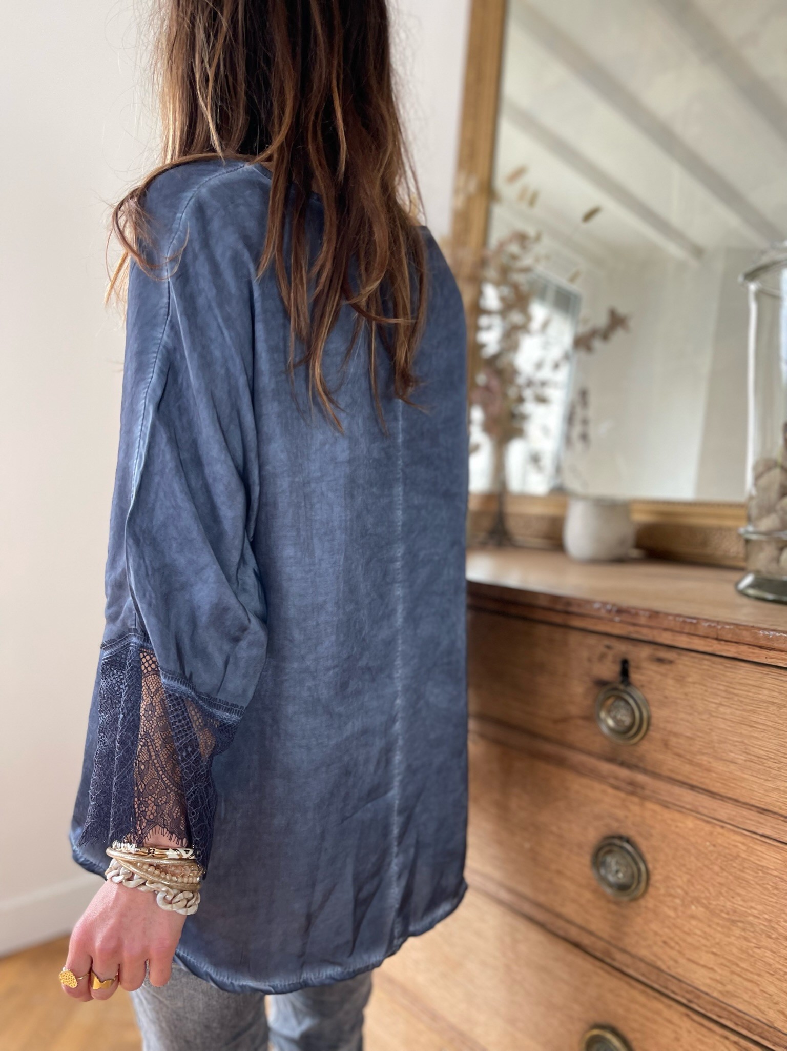 Blouse dentelle marine