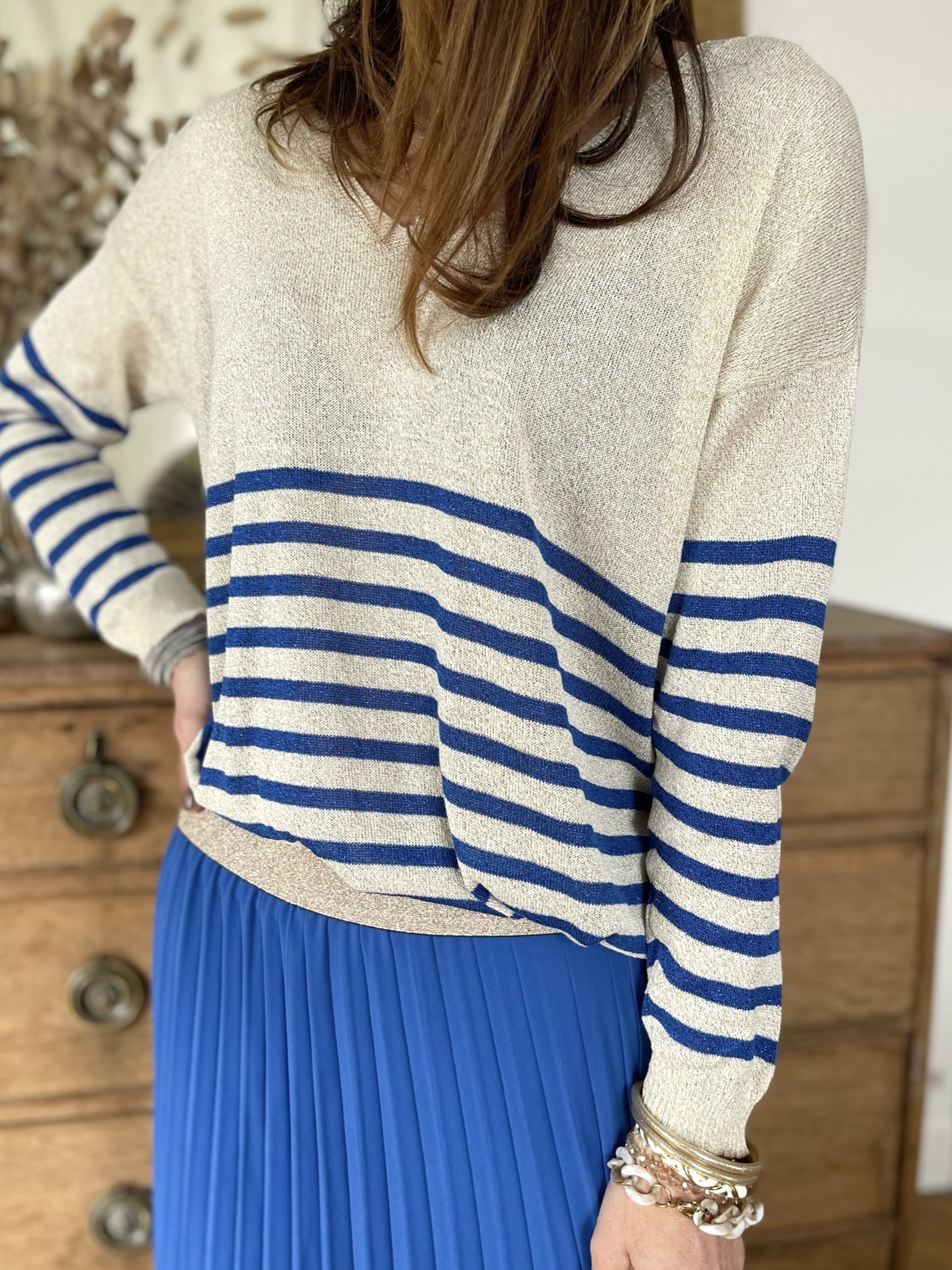 Pull maille rayée bleu