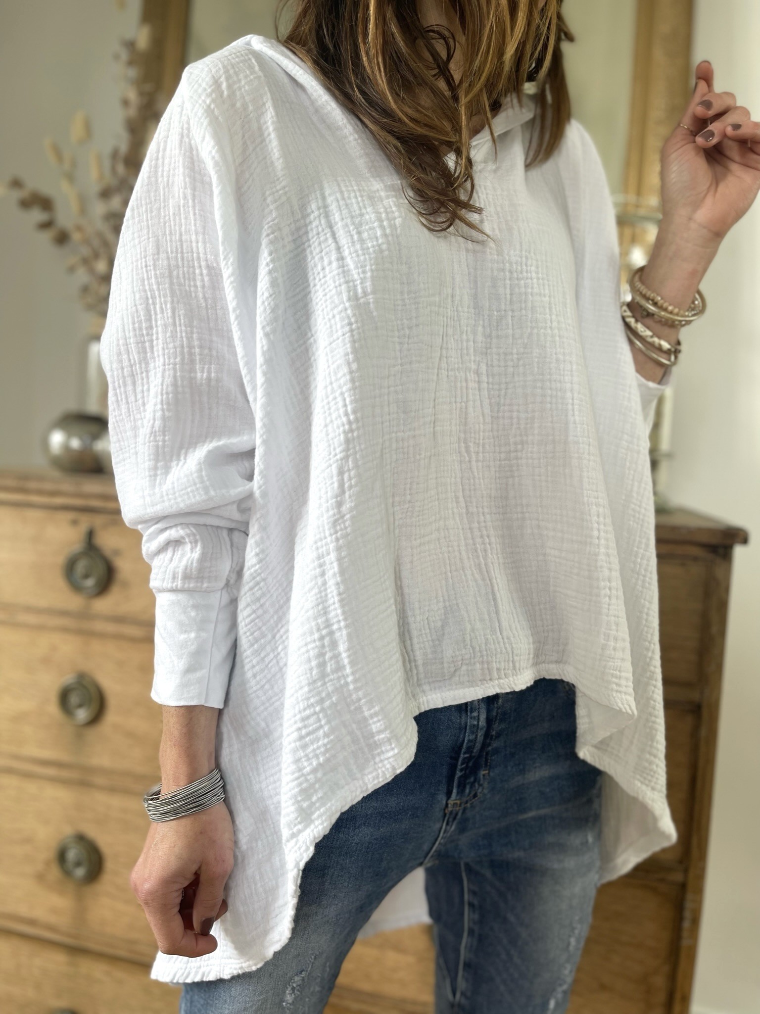 Blouse capuche gaze blanche