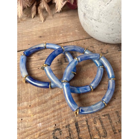 Bracelet tubes bleu nacré