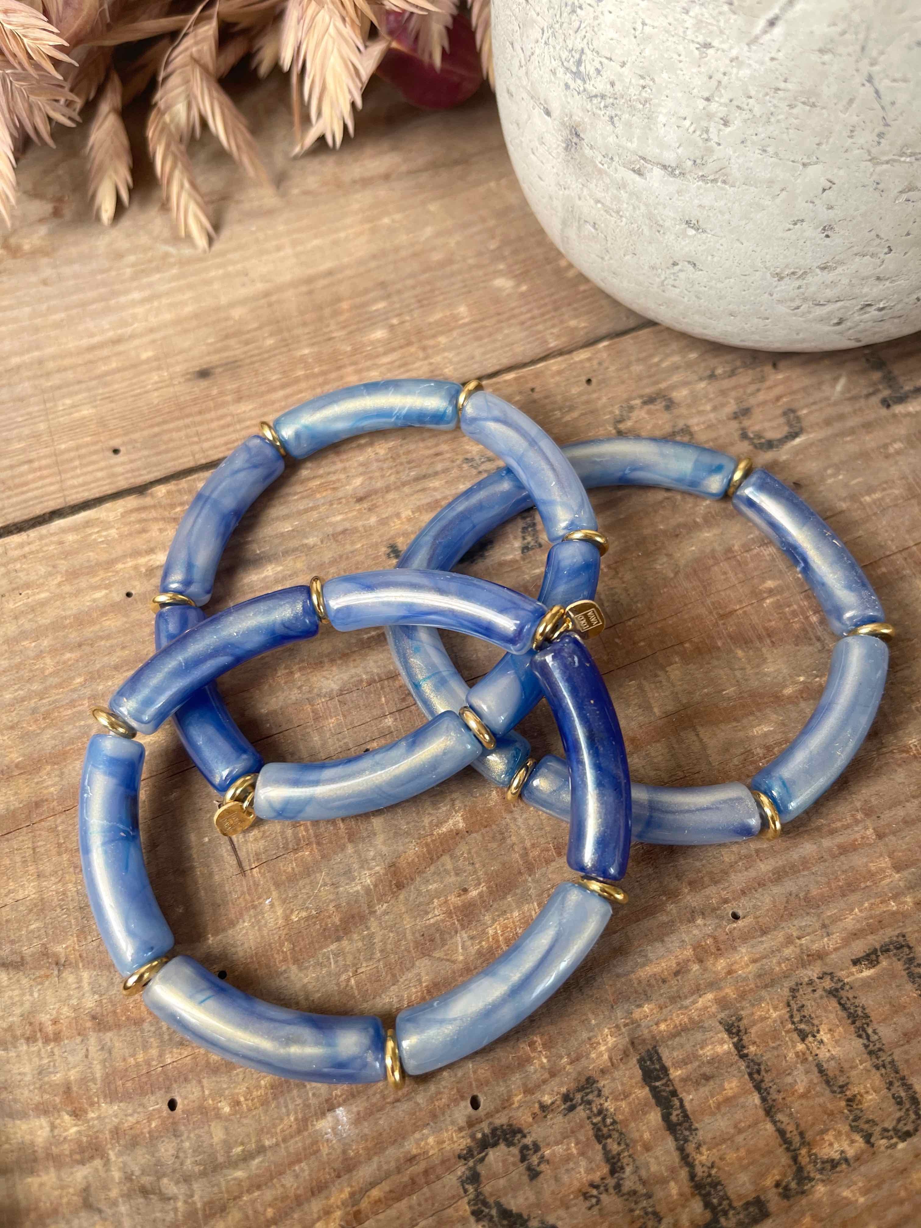 Bracelet tubes bleu nacré