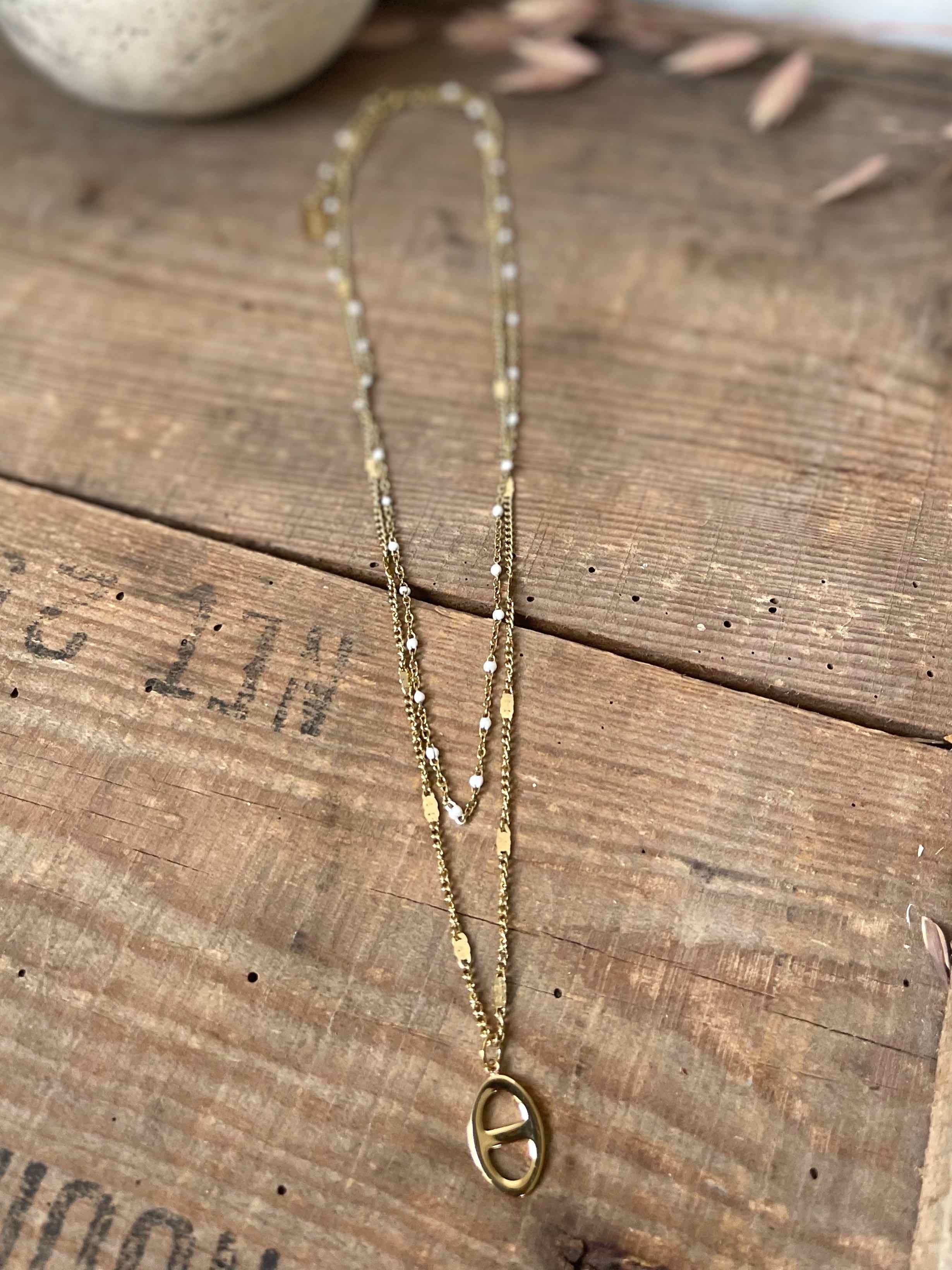Collier double perle et H