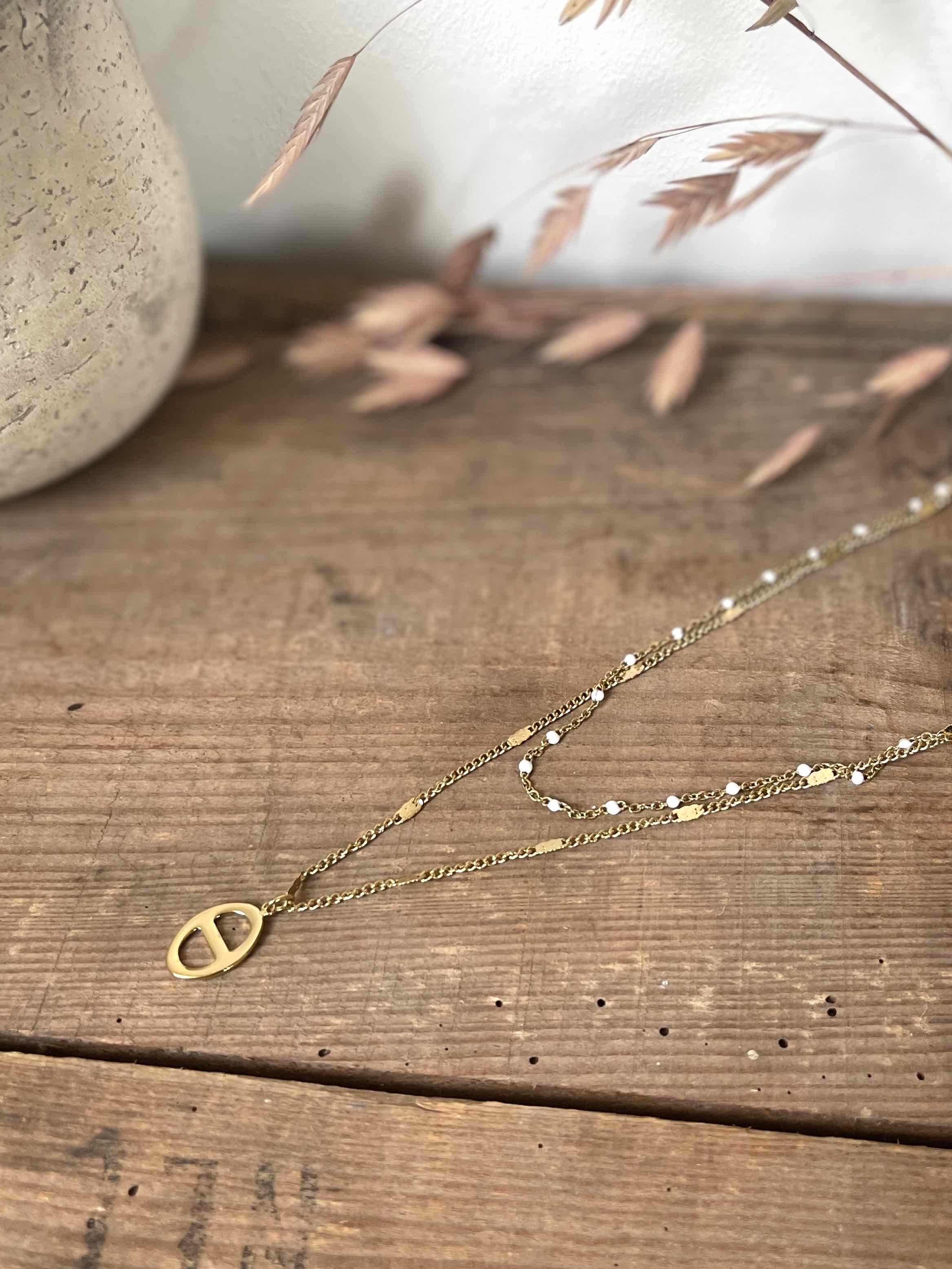 Collier double perle et H
