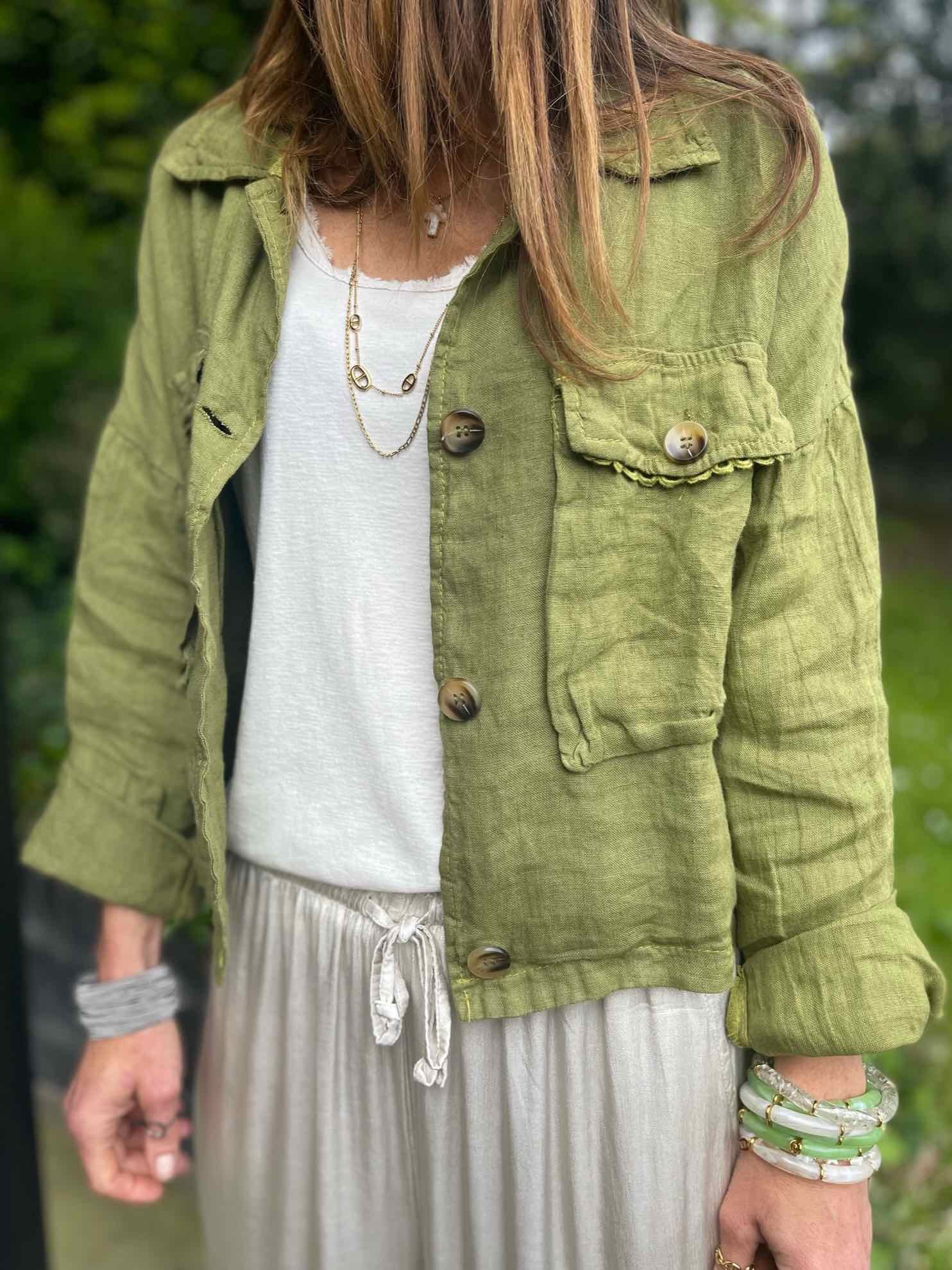 Veste courte lin pistache