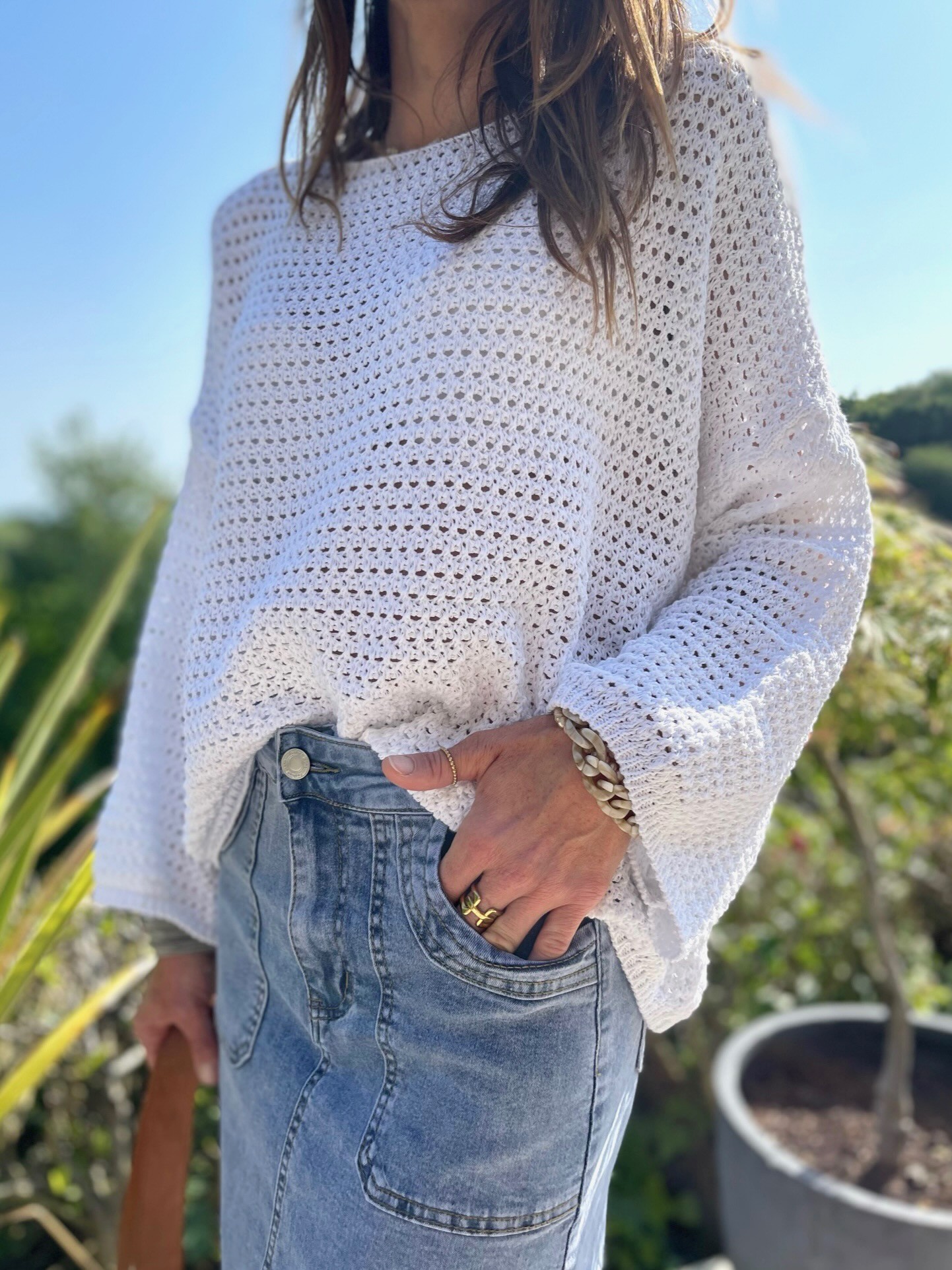 Pull crochet blanc