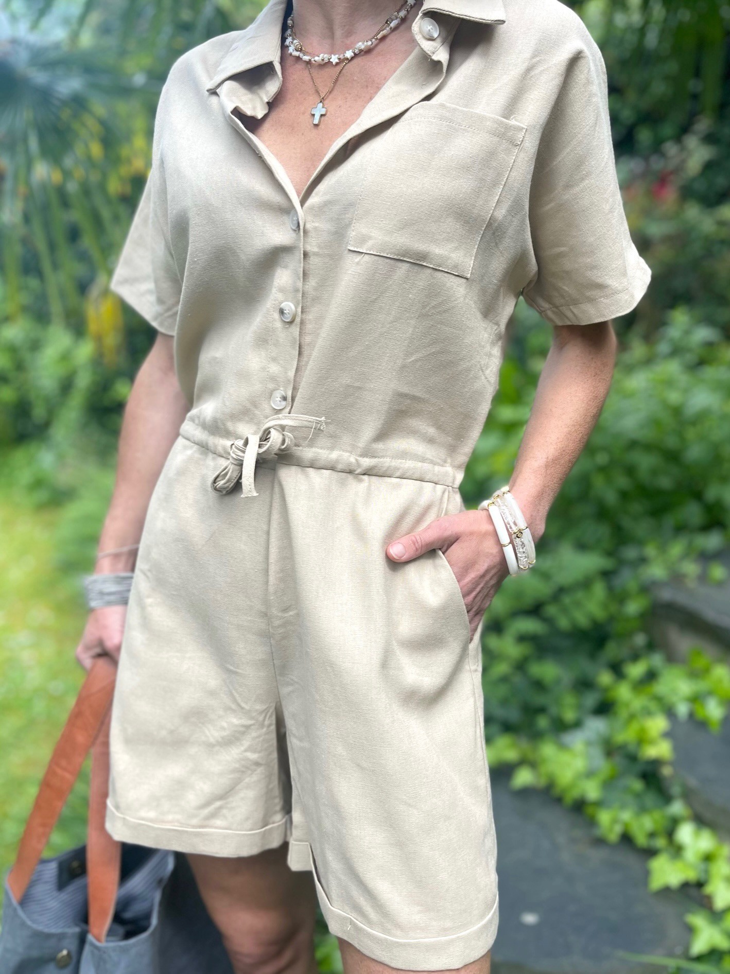 Combi-short lin camel