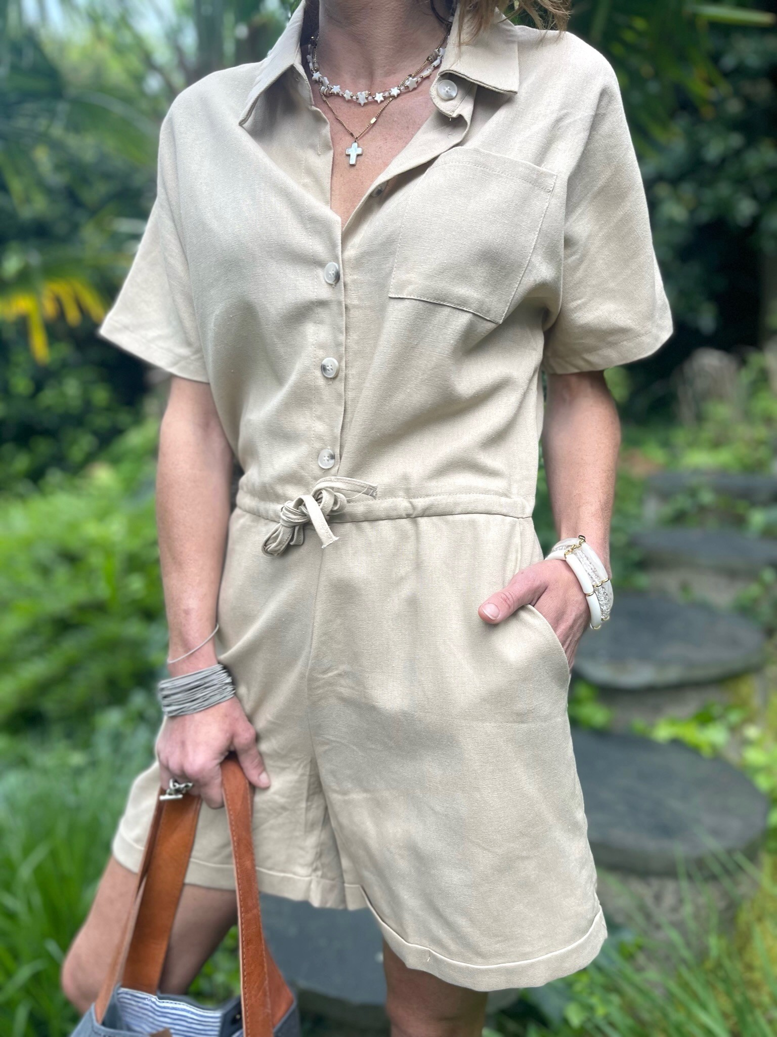 Combi-short lin camel