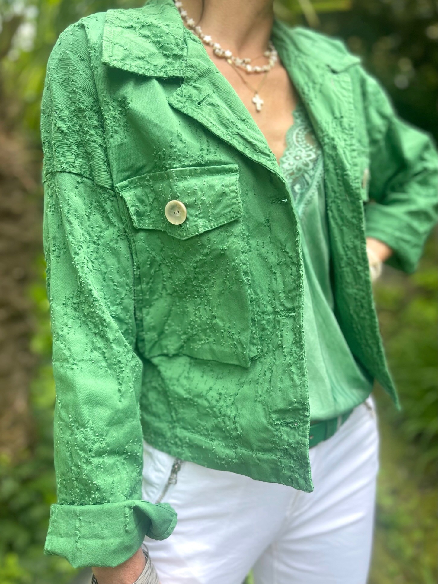 Veste jean courte verte