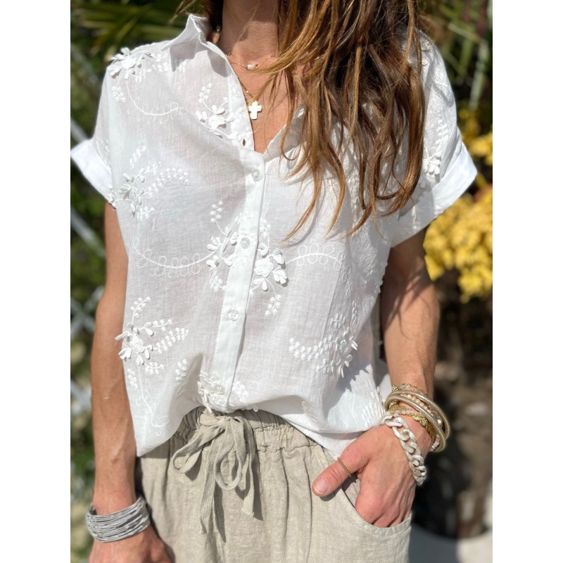 Chemise flowers blanche