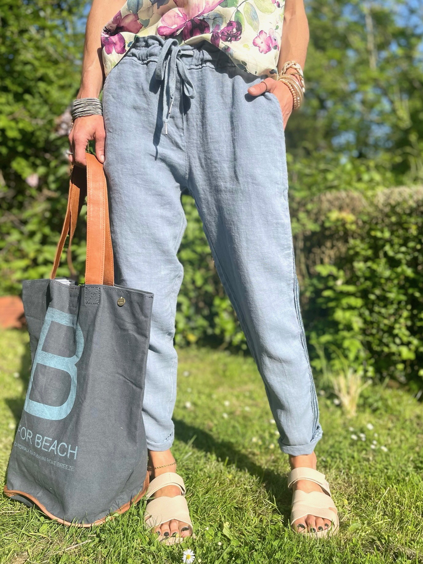 Jogging lin bande bleu
