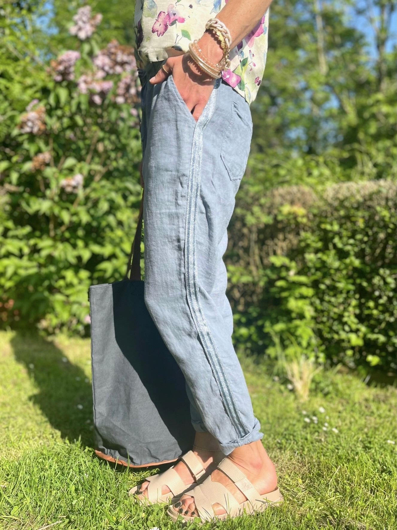 Jogging lin bande bleu