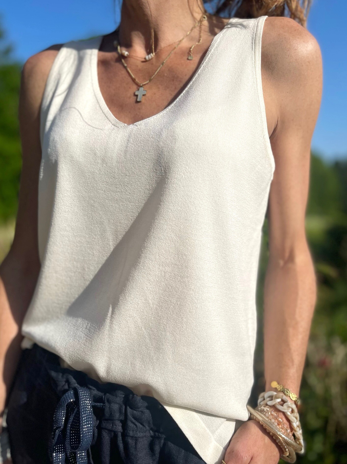 Top soie beige