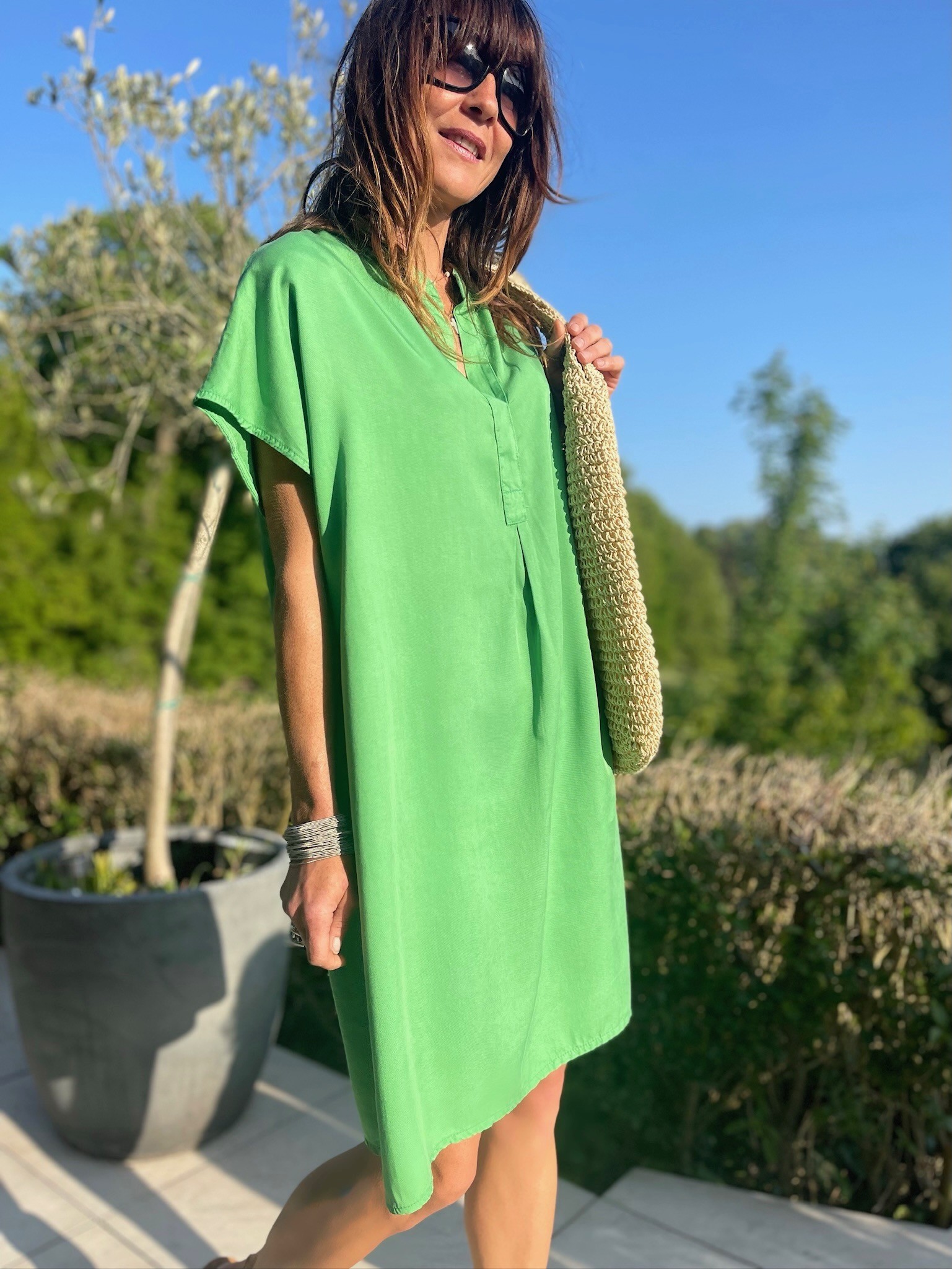 Robe col mao verte