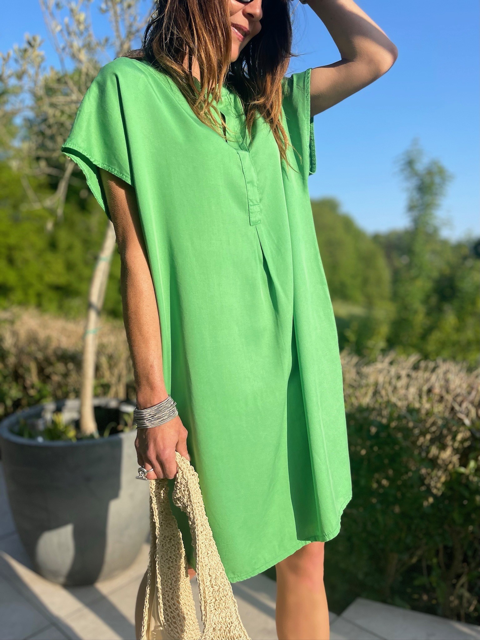 Robe col mao verte