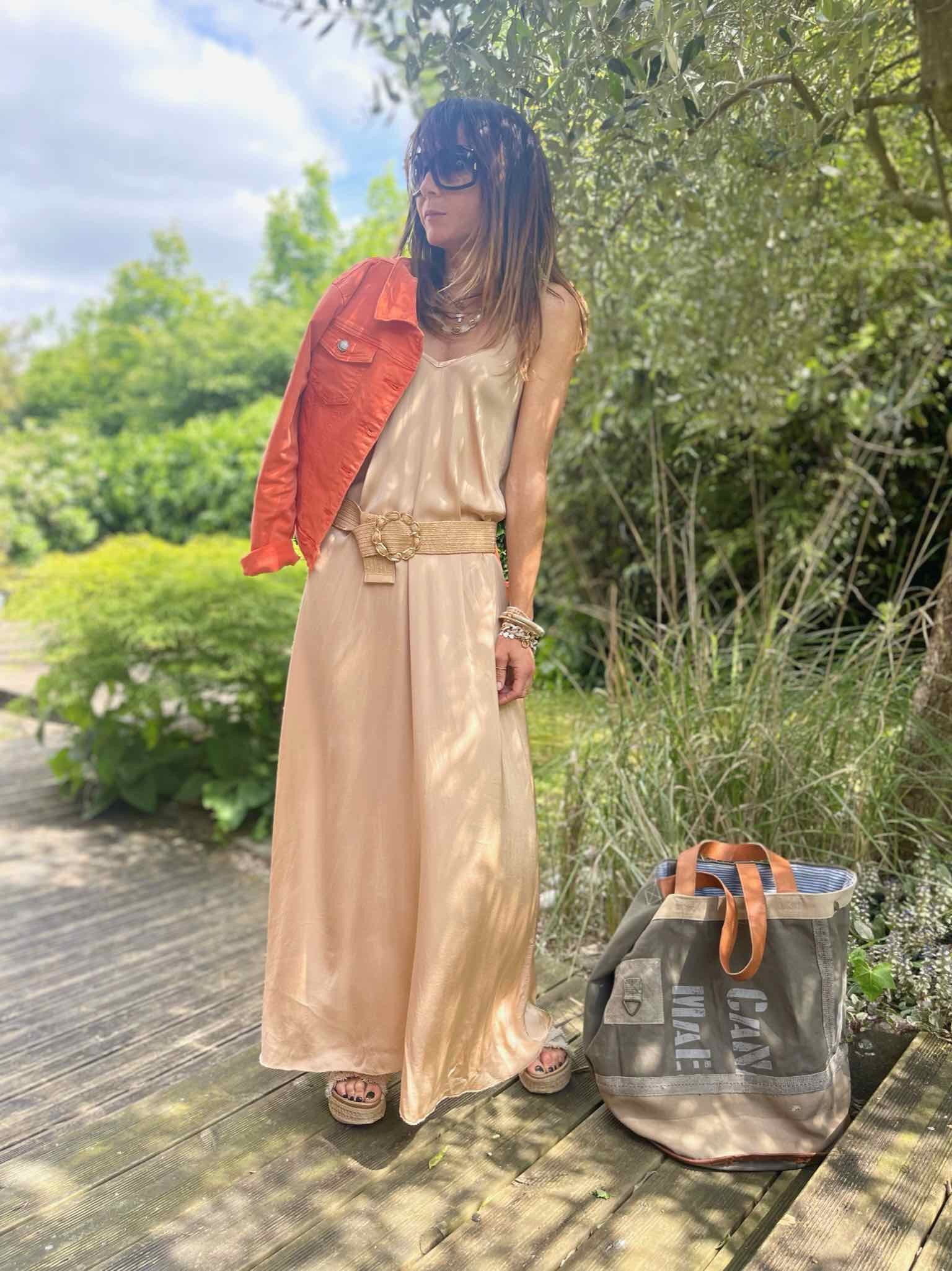 Robe longue soie Camel