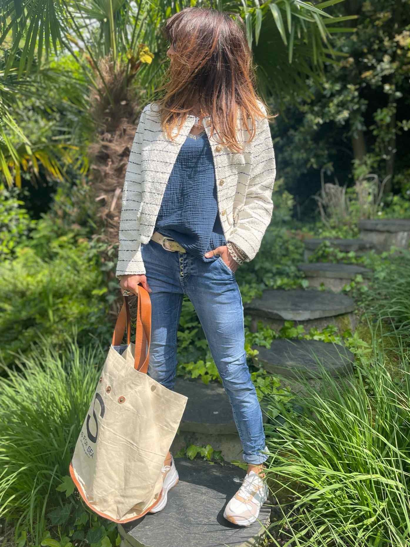Veste tweed marin courte