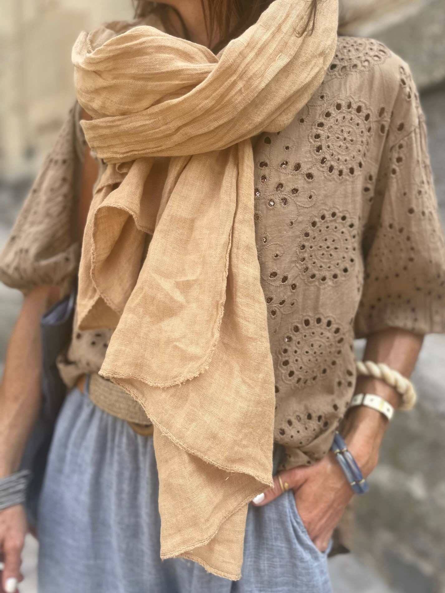 Foulard lin camel