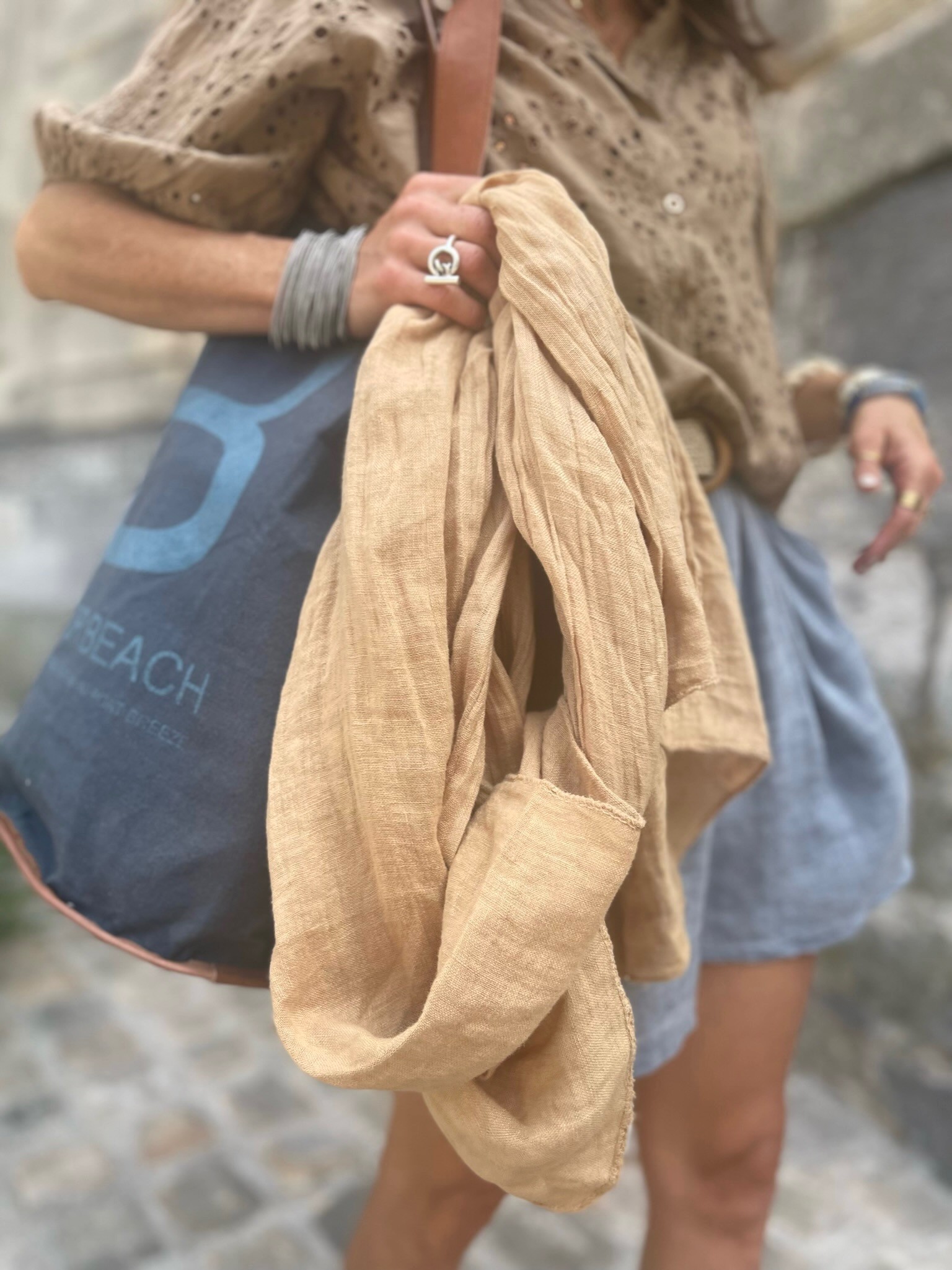 Foulard lin camel