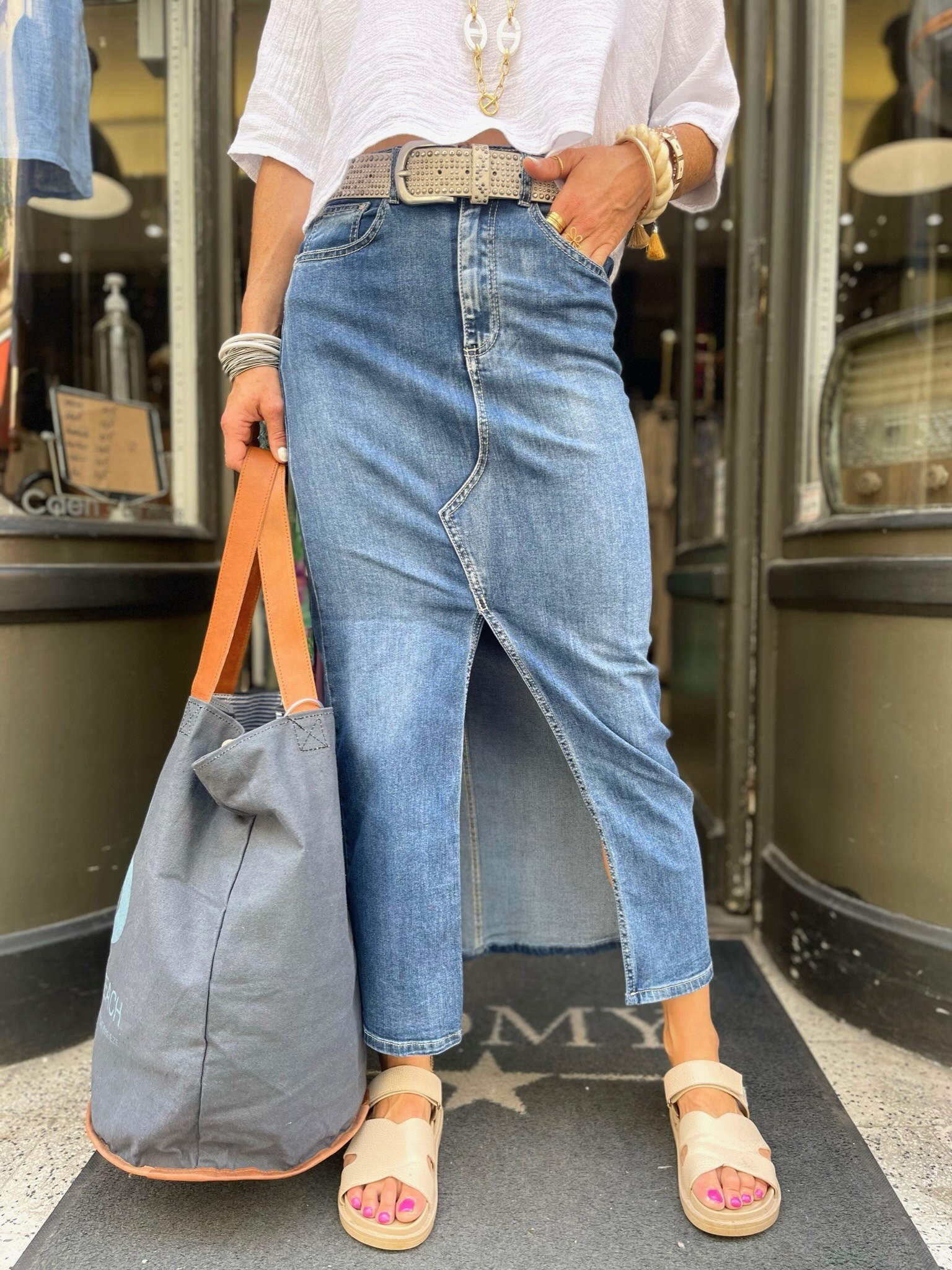 jupe jean longue