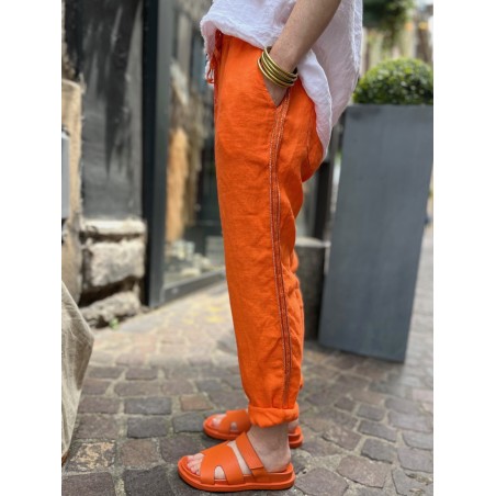 Jogging lin bande orange