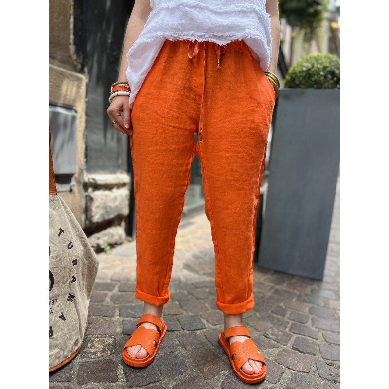 Jogging lin bande orange
