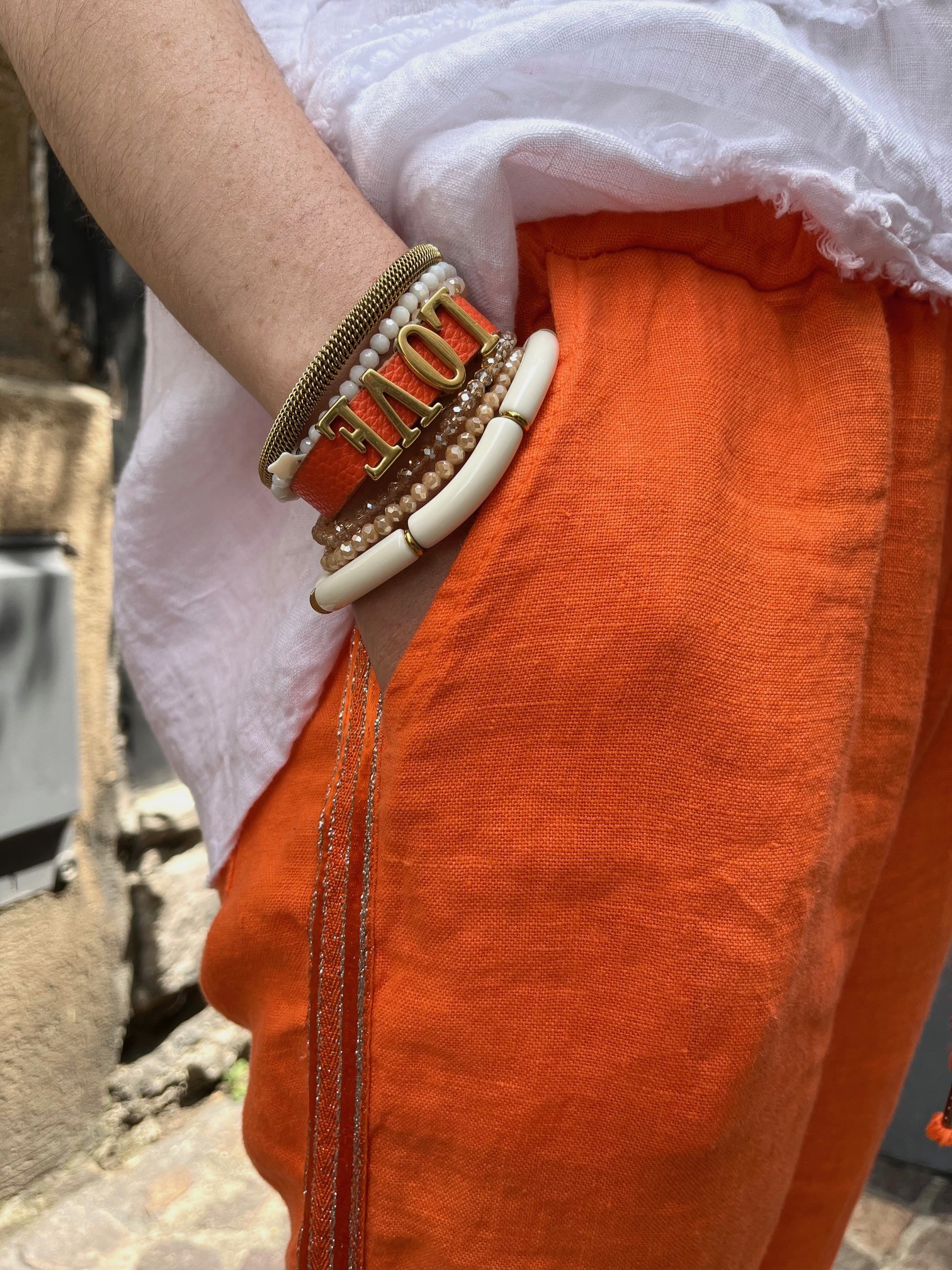 Jogging lin bande orange