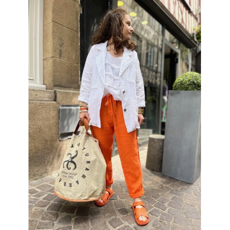 Jogging lin bande orange