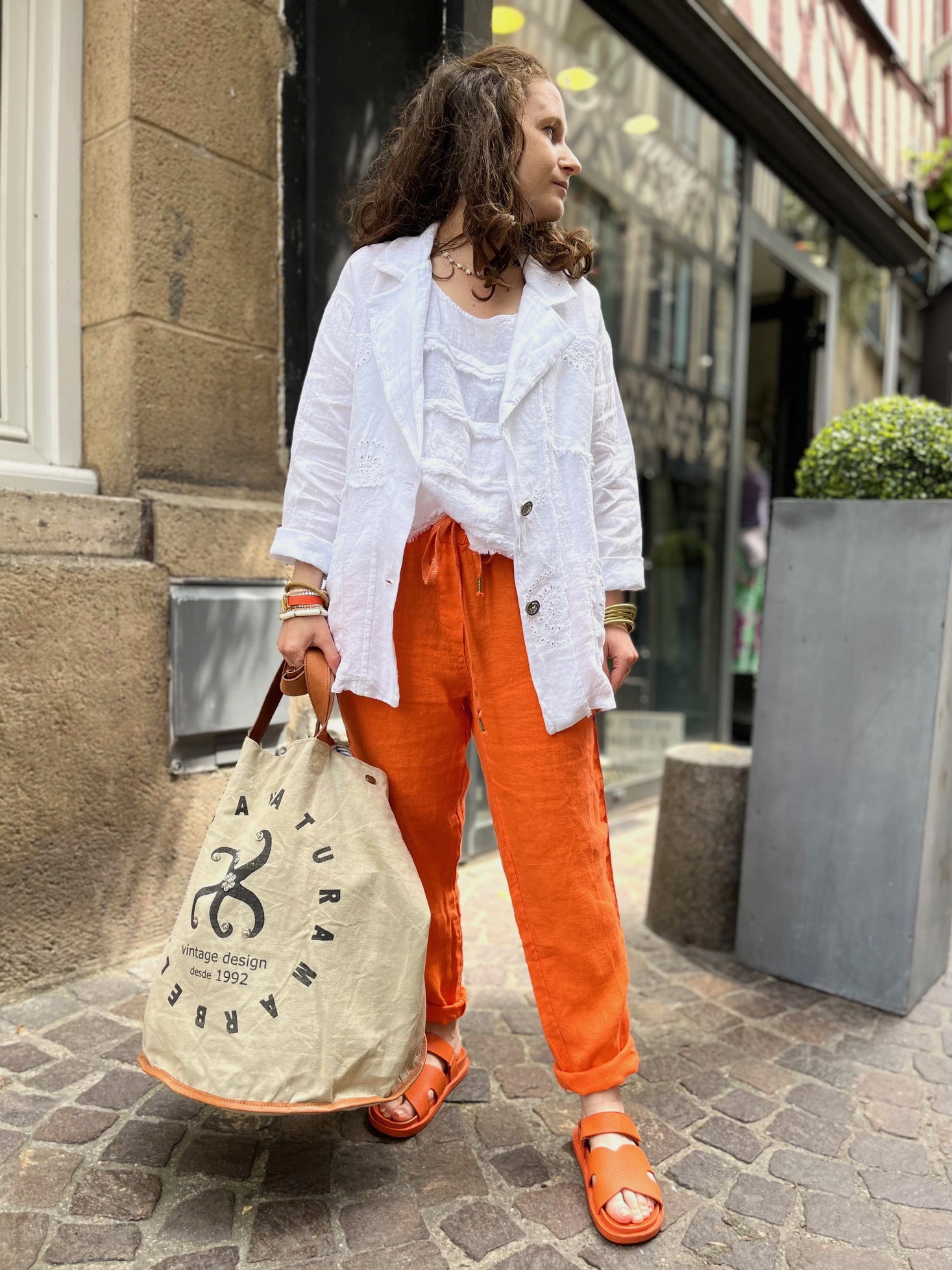 Jogging lin bande orange