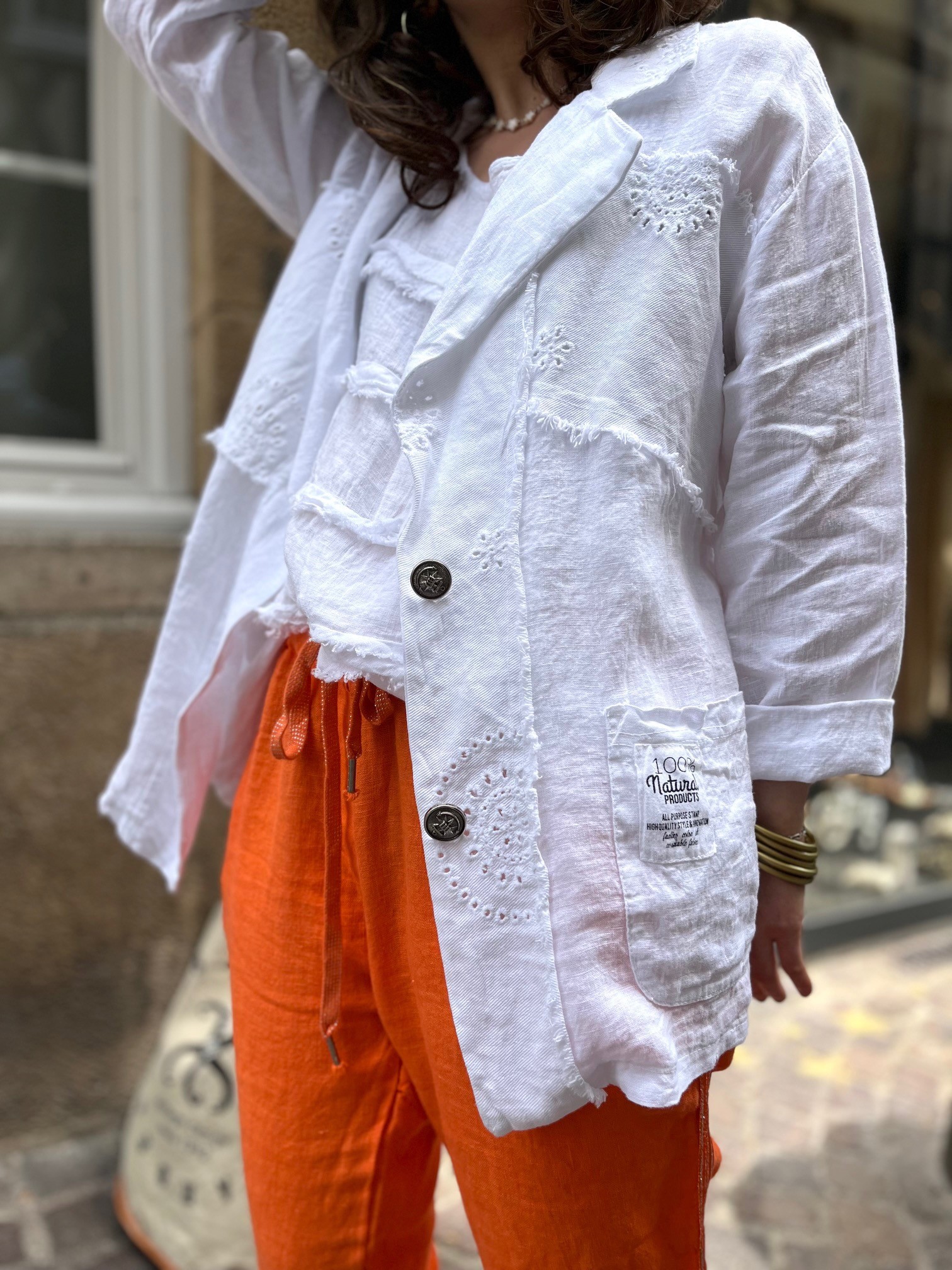 Jogging lin bande orange