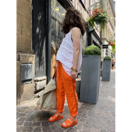 Jogging lin bande orange