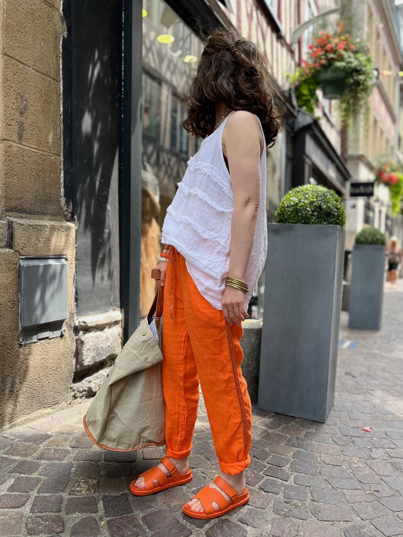 Jogging lin bande orange