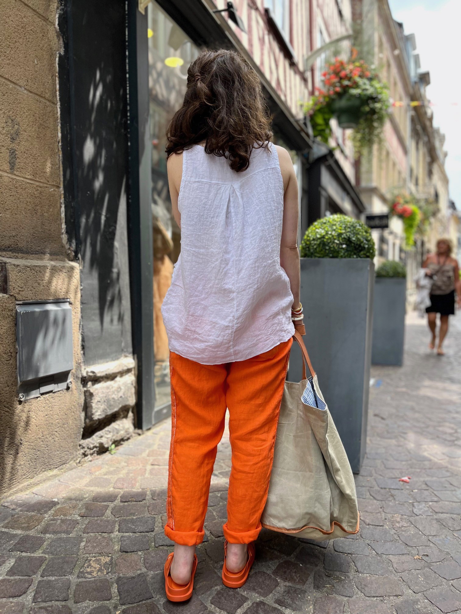 Jogging lin bande orange