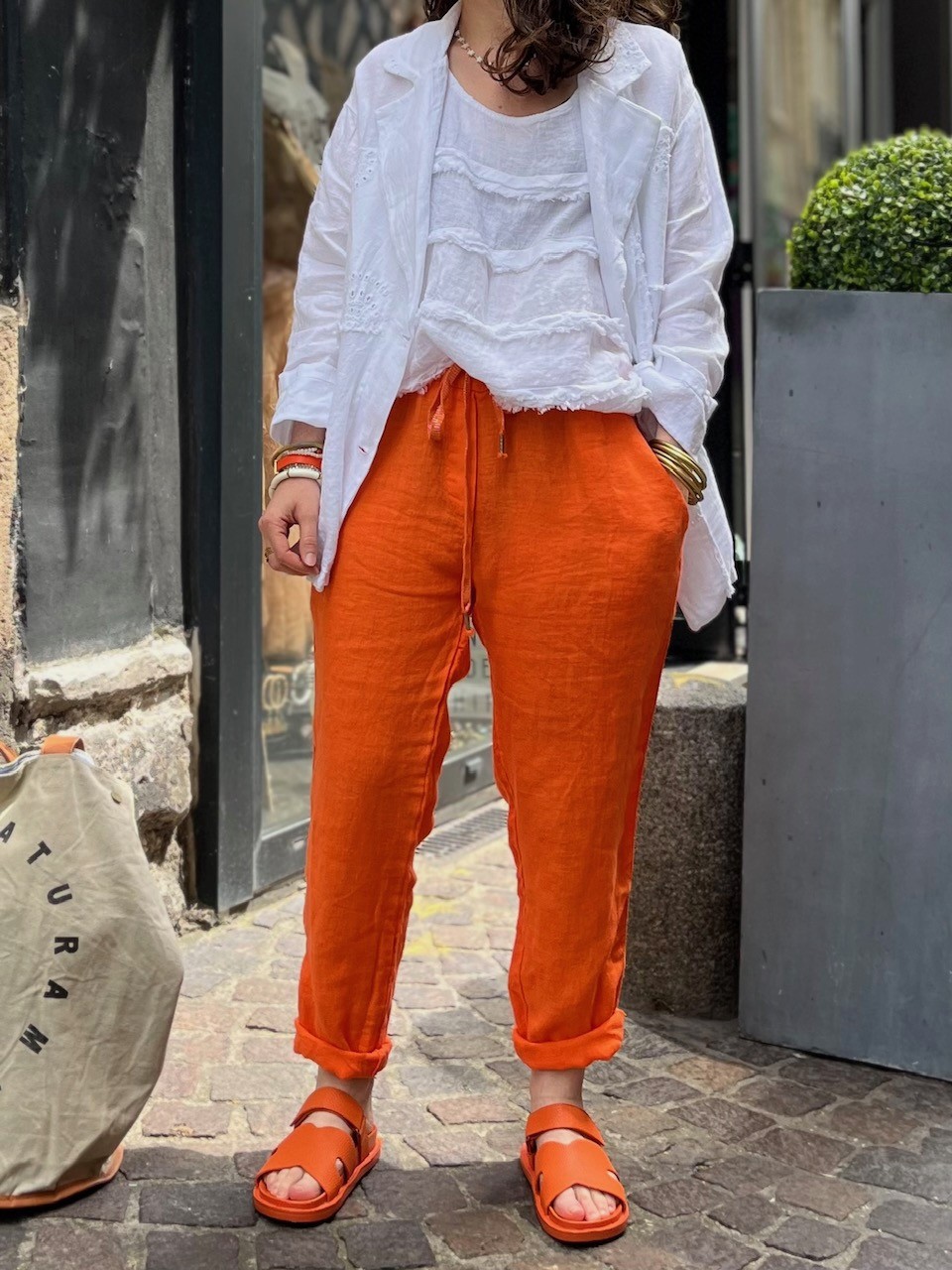 Jogging lin bande orange