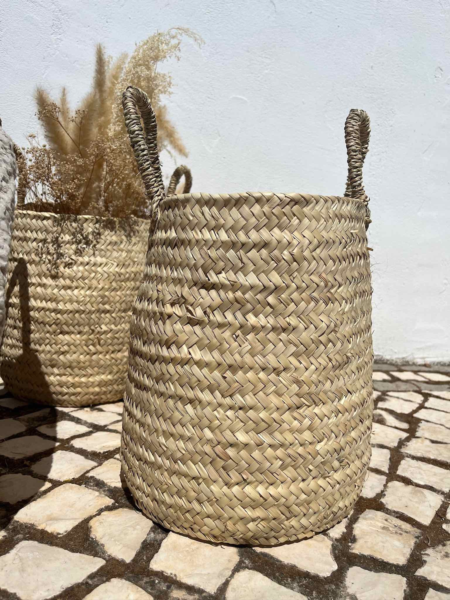 Panier à bûches en feuilles de palmier Le Marquier Damier